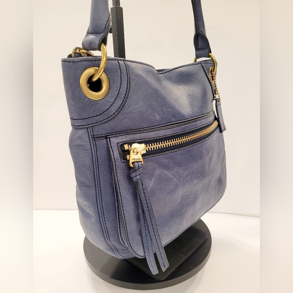 Fossil Slate Blue Leather Shoulder Bag - Picture 3 of 6
